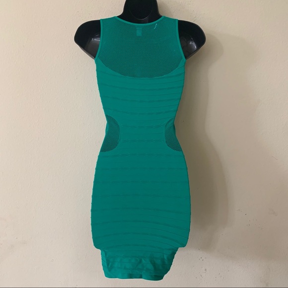 Bebe Elsa Green Bodycon Fishnet Inset Minidress - Picture 5 of 8